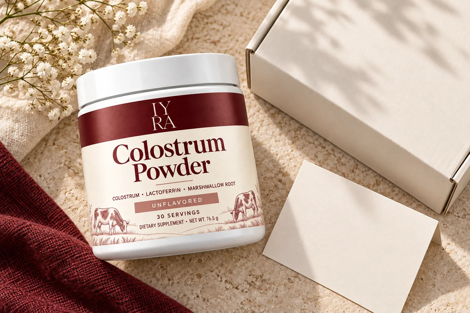 IYRA Colostrum Powder and cream shipping packaging